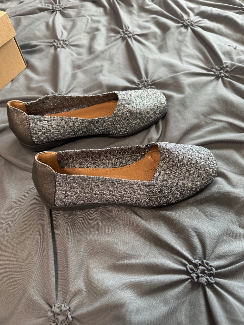 Comfort view, silver slip on dress shoes